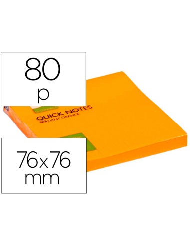 BLOC NOTAS ADHESIVAS Q-CONNECT NARANJA NEÓN 80 HOJAS 75X75