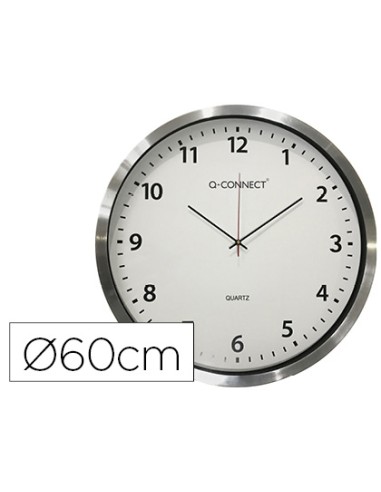 RELOJ Q-CONNECT DE PARED OFICINA REDONDO 50CM. CROMADO.