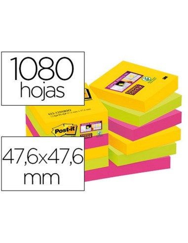 BLOC DE NOTAS ADHESIVAS POST-IT 90H 47,6X47,6 MM 12 BLOCS