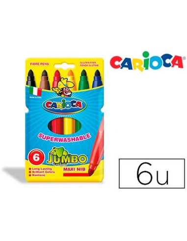 ROTULADOR CARIOCA JUMBO 6 COLORES ÚSO ESCOLAR PUNTA GRUESA