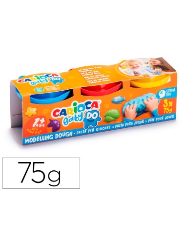 PASTA DE MODELAR CARIOCA BABY DOUGH, 3 BOTES COLORES 75GR.