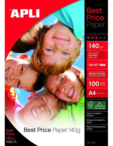 PAPEL FOTOGRAFICO GLOSSY A4 140GR BEST PRICE 100H APLI