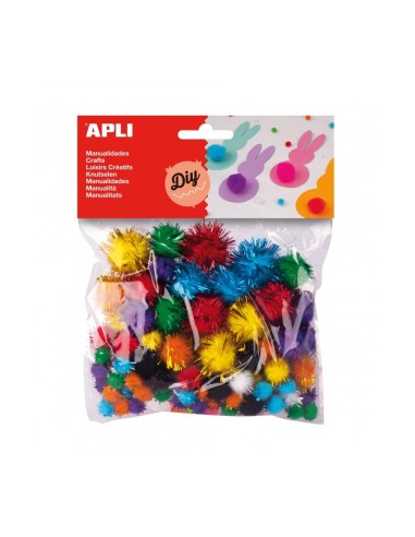 POMPONES COLORES BRILLANTES SURTIDOS BLISTER 78UD