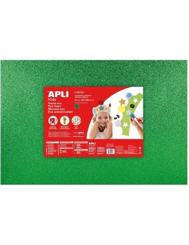 GOMA EVA PURPURINA COLOR VERDE 40x60. APLI KIDS