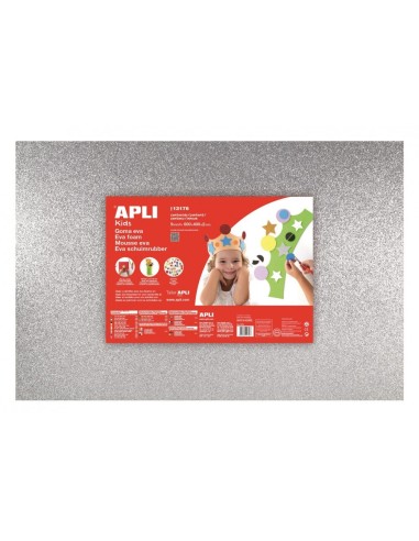 GOMA EVA PURPURINA COLOR PLATA 40x60. APLI KIDS