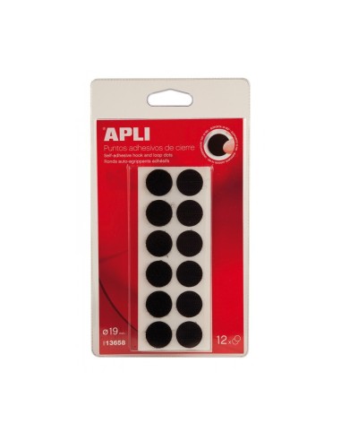 PUNTOS ADHESIVOS VELCRO 19MM NEGROS 12UD APLI 