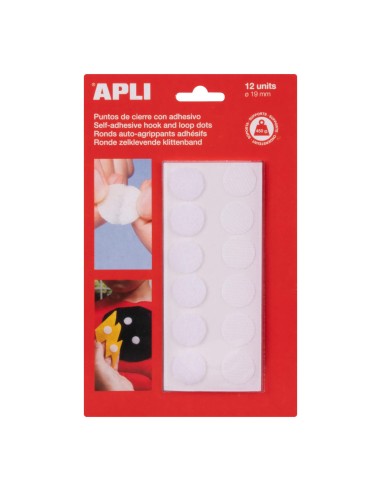 PUNTOS ADHESIVOS VELCRO 19MM BLANCO 12UD APLI 