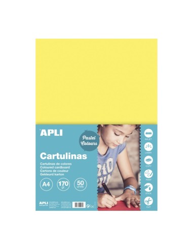 CARTULINA A4 180GR AMARILLO PALIDO APLI