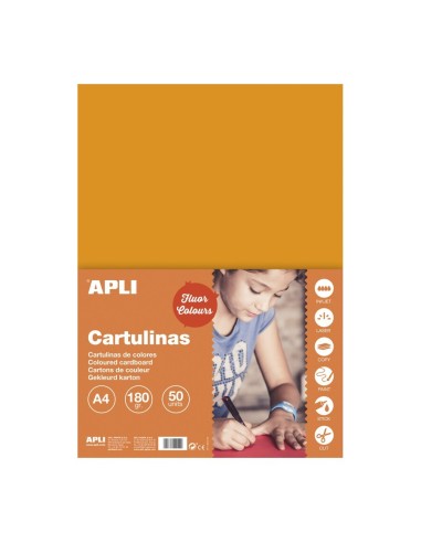 CARTULINA A4 170GR NARANJA FLUOR APLI