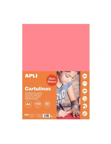 CARTULINA DIN A4 170GR ROSA FLÚOR APLI