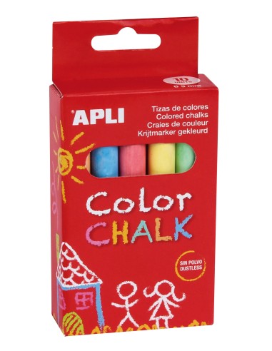 TIZAS REDONDAS COLORES SURTIDOS COLOR CHALK 10UD APLI