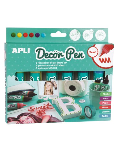 ROTULADORES DE GEL 3D PERLA DECOR PEN 6UD APLI