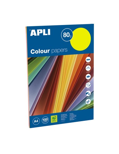 PAPEL COLORES FLUOR SURTIDOS DIN A4 80GR 100H APLI