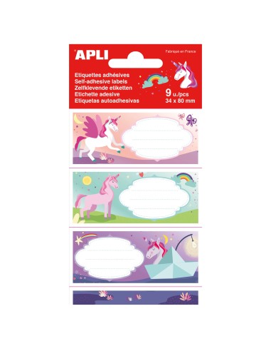 ETIQUETAS ADHESIVAS PARA NOMBRE "UNICORNIOS" 9UD APLI KIDS