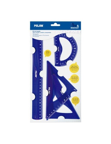 JUEGO 4 REGLAS MILAN FLEXIBLES COLOR AZUL 30CM