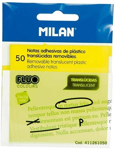 BLOC 50 NOTAS ADHESIVAS DE PLASTICO AMARILLO