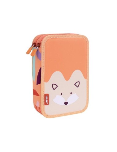 PLUMIER 2 PISOS CON CONTENIDO FUN ANIMALS NARANJA MILAN