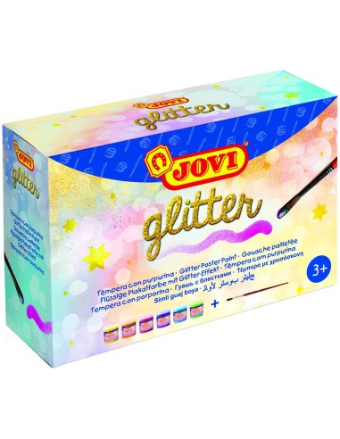 TEMPERA JOVI GLITTER PAQUETE DE 6 COLORES + PINZEL