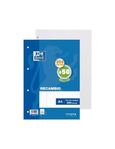 RECAMBIO 200+50 HOJAS SUELTAS 4x4 90GR 4 TALADROS OXFORD