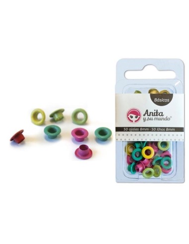 PACK 50 OJALES COLORES 8MM "ANITA Y SU MUNDO"