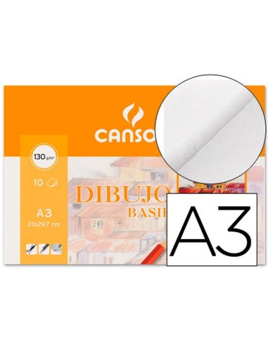 PAPEL DIBUJO CANSON BASIK A3 130GR P.10 HOJAS