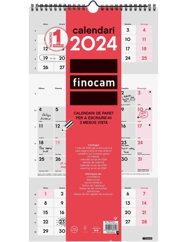 CALENDARIO PARED ESCR 3 MESES VISTA 2024 CAT FINOC *LIQUIDAC