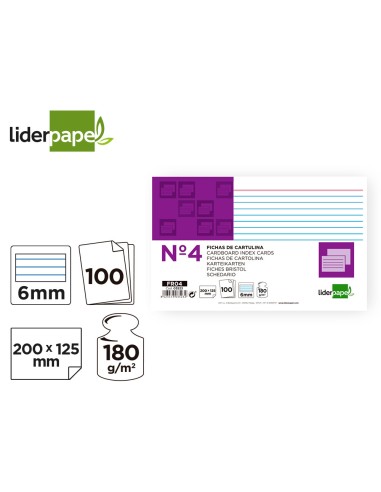 FICHAS LIDERPAPEL RALLADAS Nº4 200x125MM 180GR. P100