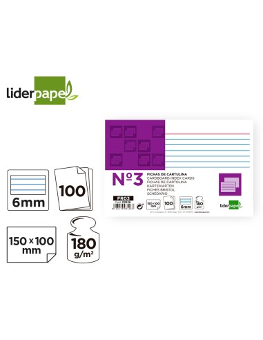 FICHAS LIDERPAPEL RALLADAS Nº3 100x150MM 180GR. 100UD