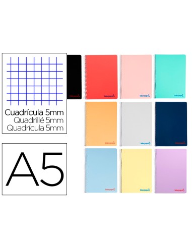 CUADERNO LIDERPAPEL A5 TAPA PLÁSTICO 80F. 90G. CUADRO 5MM