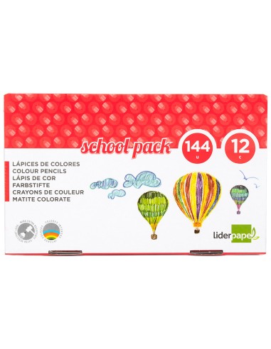 LÁPICES COLORES LIDERPAPEL HEX.SCHOOL PACK 144U. 12UX12COLOR