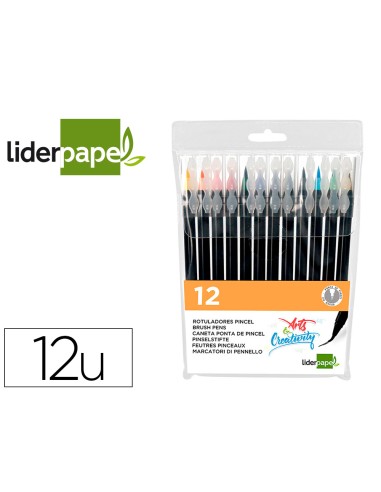 ROTULADOR LIDERPAPEL PUNTA PINCEL EXTRA SUAVE, ESTUCHE 12UD.