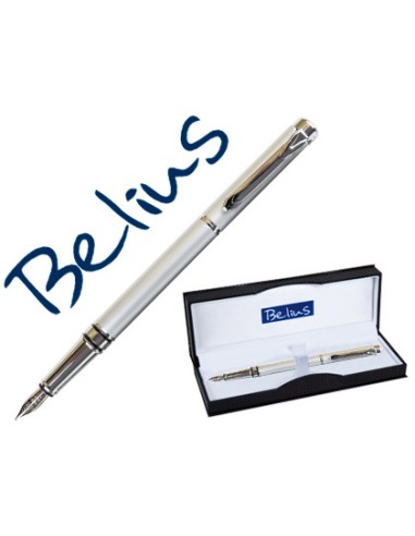 PLUMA BELIUS NUREMBERG GRIS EN ESTUCHE. TINTA AZUL