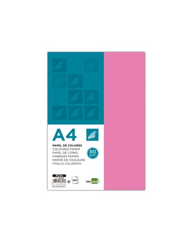 PAPEL COLOR ROSA A4 80GR. P.100 LIDERPAPEL