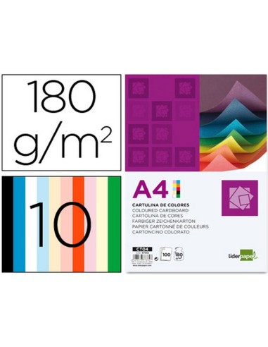 CARTULINA LIDERPAPEL A4 180G/M2 COLORES SURTIDOS