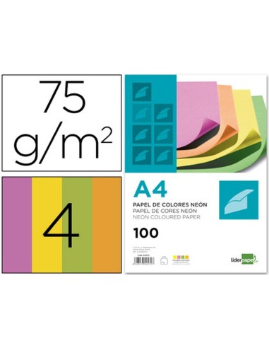 PAPEL COLORES NEON DIN A4 LIDERPAPEL 75GR P100