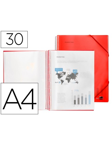 CARPETA 30 FUNDAS ESPIRAL A4 PP ROJA LIDERPAPEL