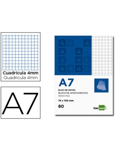 BLOC NOTAS CUADROS 4MM A7 80H 60G LIDERPAPEL