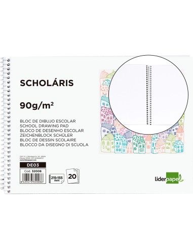 BLOC DE DIBUJO ESOCLAR ESPIRAL 215x155MM A5 90GR LIDERPAPEL