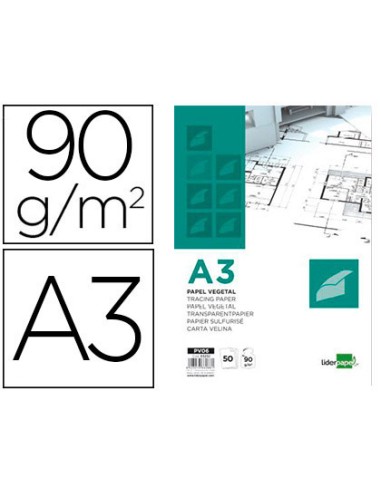 BLOC PAPEL VEGETAL ENCOLADO 297x420MM 50H 90G LIDERPAPEL