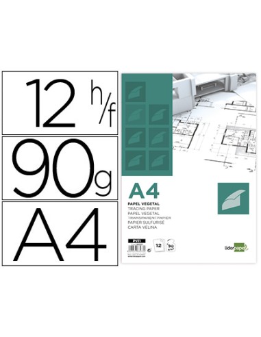 PAPEL VEGETAL DIN A4 90GR PAQUETE DE 12 HOJAS