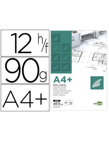 PAPEL VEGETAL DIN A4+ 90GR 12 HOJAS LIDERPAPEL