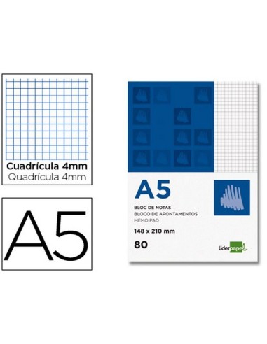 BLOC NOTAS CUADROS 4MM A5 80H 60G LIDERPAPEL