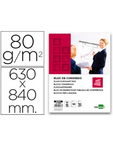 BLOC CONGRESO LISO 630x840MM 80GR 50 HOJAS LIDERPAPEL