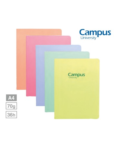 CUADERNO CAMPUS 190x225 36 HOJAS LISAS COLORES PASTEL