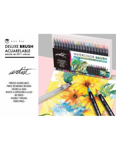 ESTUCHE ROTULADORES DELUXE BRUSH ACUARELABLES 20+1 ALEX BOG