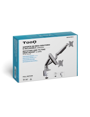 SOPORTE DE MESA MONITOR TOOQ GIRATORIO Y INCLINABLE 2 BRAZOS