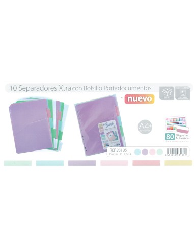 SEPARADORES XTRA BLUSH 10 PESTAÑAS CON ETIQUETAS OFFICE BOX