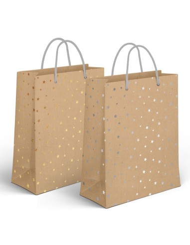 BOLSA DE ASAS REGALO PAPEL L ESTRELLAS PLATA 26x10x32