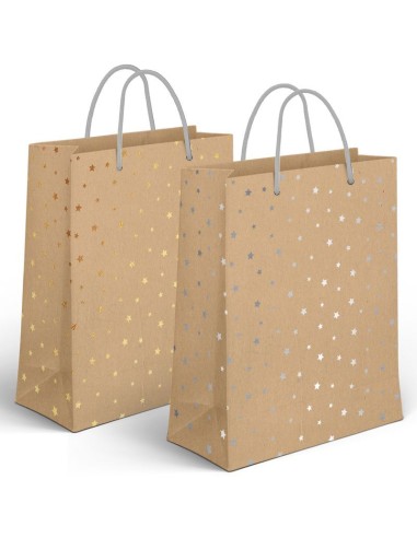 BOLSA DE ASAS REGALO PAPEL XL ESTRELLAS PLATA 33x10x45