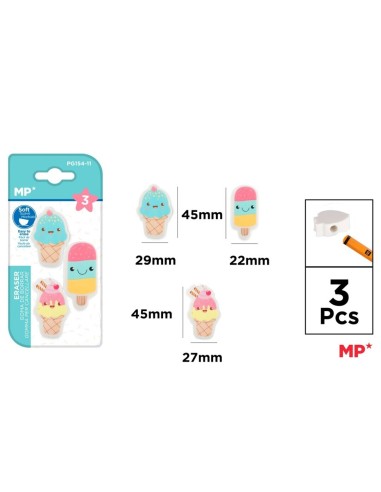 BLISTER 3 GOMAS DE BORRAR CREATIVA HELADOS MP